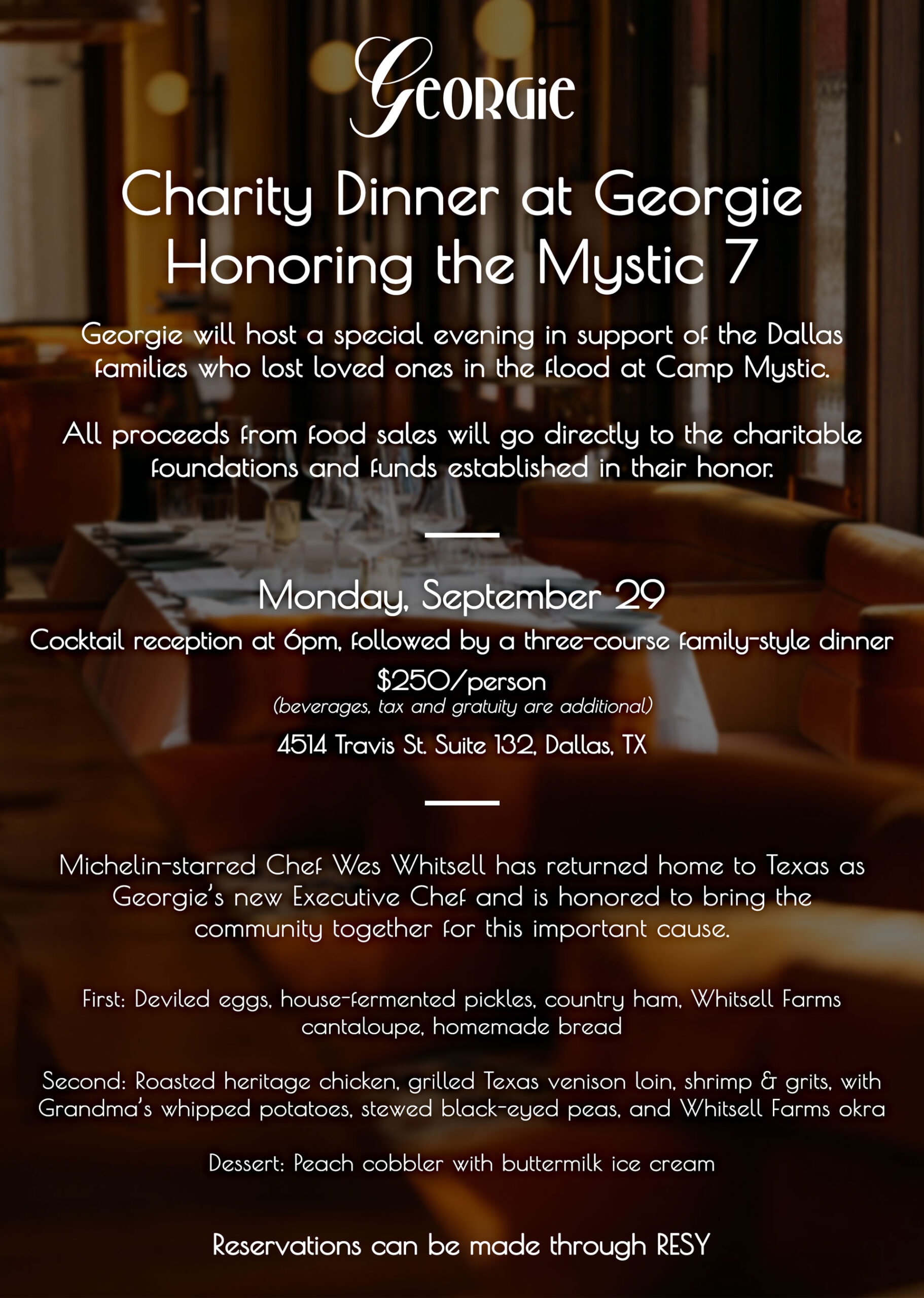 Menu for Mystic 7 Charitable Dinner at Georgie