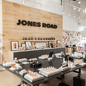 Jones Road Dallas Store Interior Showing Counter, Products, and Makeup Stations at Knox Street's Boutique Location