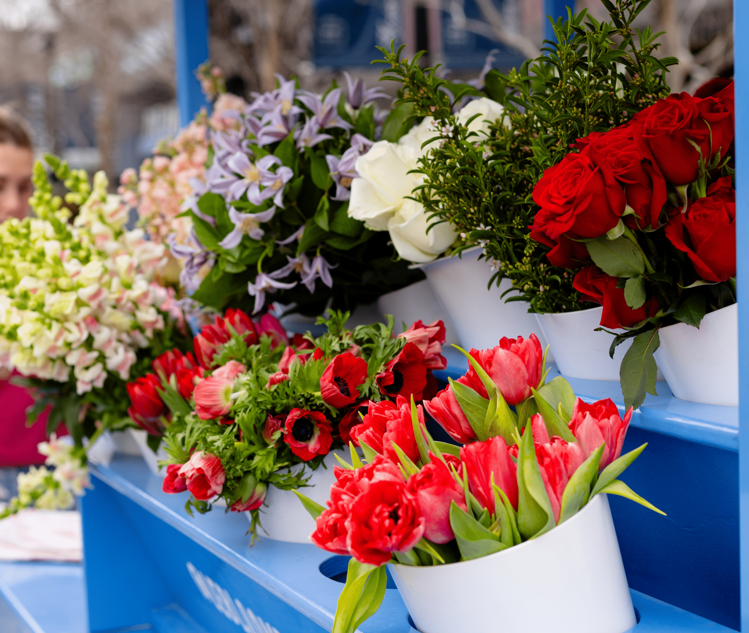Fresh flower blooms from the Le Bloom floral cart at Knox Street
